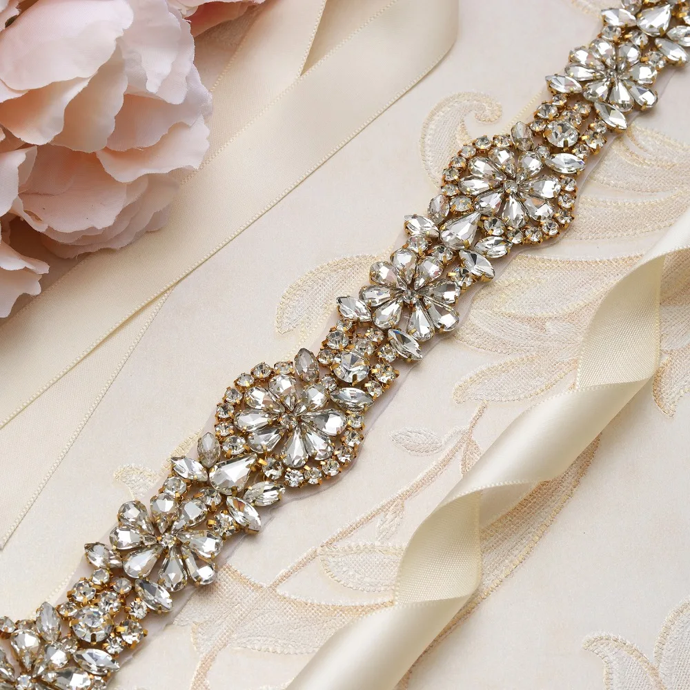 yanstar Diamond Wedding Belt Crystal Bridal Belt Gold Rhinestones