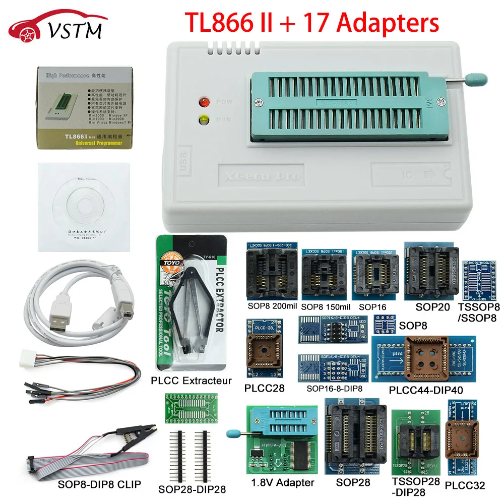 

Original TL866II Plus Universal Programmer+17 Adapters+SOP8 IC Clip High speed TL866 Flash EPROM Programmer Programming Tool