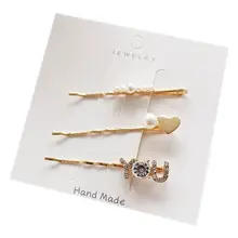 3 шт./компл. женский необычный нежный металл заколка для волос из металлического сплава Блестящий горный хрусталь искусственный жемчуг геометрические волнистые заколки Алфавит звезда заколка