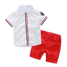 Детская одежда шорты для мальчика Лето стиль foral мода комплект одежды мальчиков одежда+ шорты красный / серый / белый дети-джерси одежда