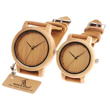 BOBO BIRD Lovers Wood Watches for Women Men Leather Band Bamboo Dial Face Casual Quartz Watch OEM Dropshipping