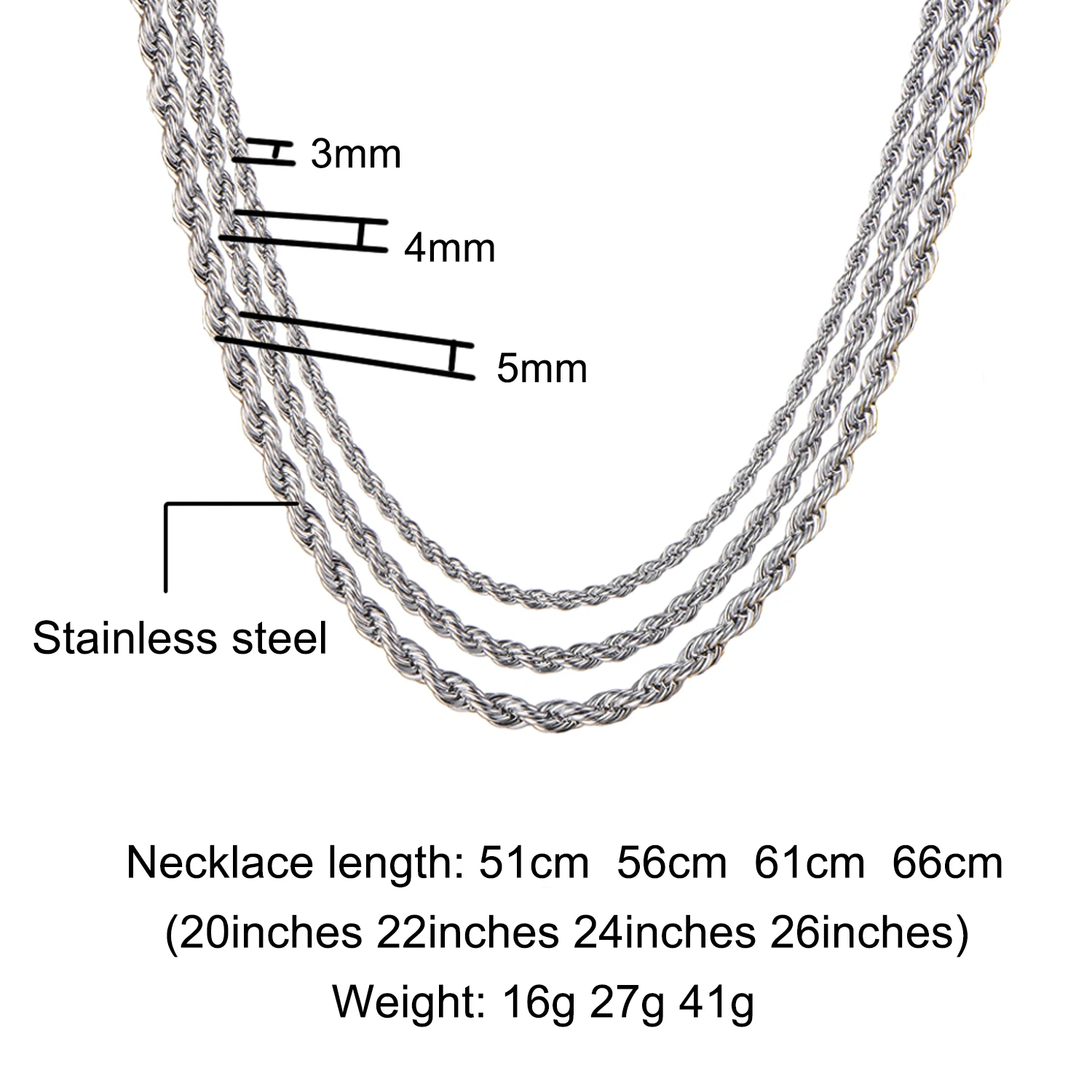 Hip Hop Width 3mm/4mm/5mm Gold Rope 