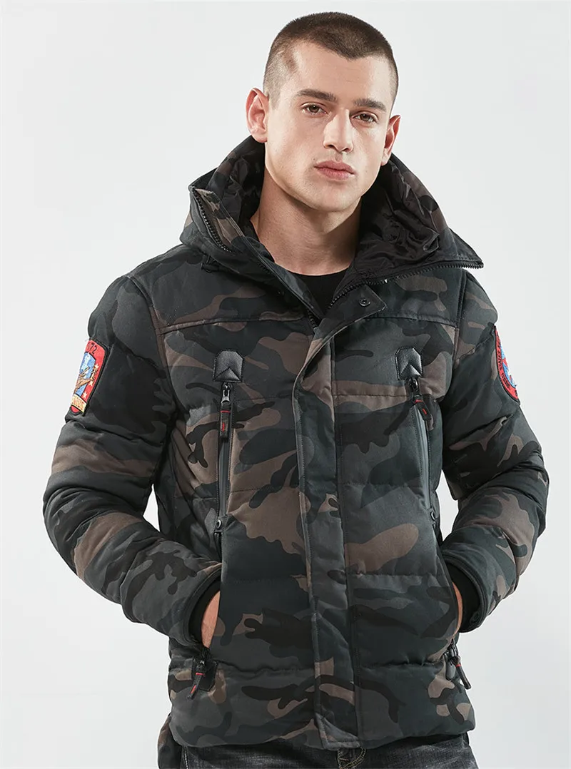 Новинка, зимняя куртка-бомбер, Мужская утолщенная теплая парка, пальто с капюшоном, камуфляжная армейская военная куртка с вышивкой, мужская куртка с подкладкой