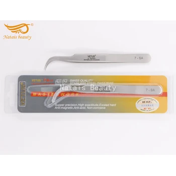 

10pcs/lot Stainless Steel Vetus Tweezers 7-SA for Eyelassh Extension Swiss Quality Anti Magnetic Professional Makeup Tools