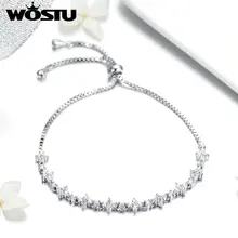 WOSTU, Новое поступление, модный простой браслет-цепочка для женщин, регулируемый размер, прозрачный CZ браслет, серебряные ювелирные изделия FFB046