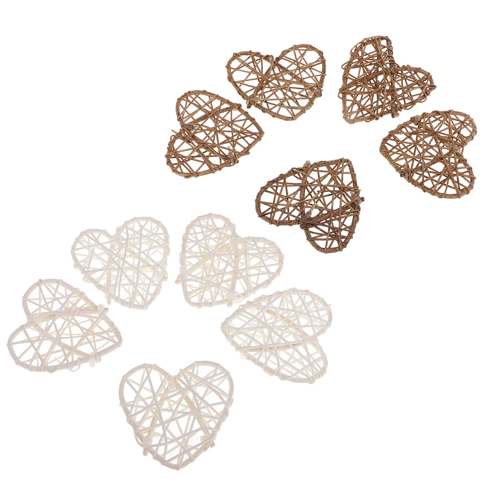 10 Pieces Rattan Wicker Ball Photo Props Heart Shaped for Home DIY Trinkets