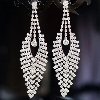 

Silver Color Chandelier clip on Earrings Wedding Long clip-on Earrings for Women Brides Bridesmaid