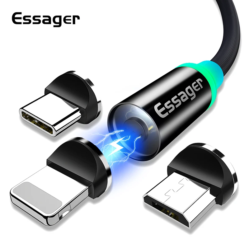 Essager كابل مغناطيسي ل فون سامسونج المصغّر USB كابل سلك Microusb الحبل المغناطيس شاحن شحن USB نوع C الهاتف المحمول الكابلات Essager كابل مغناطيسي ل فون سامسونج المصغّر USB كابل سلك Microusb الحبل المغناطيس شاحن شحن USB نوع C الهاتف المحمول الكابلات