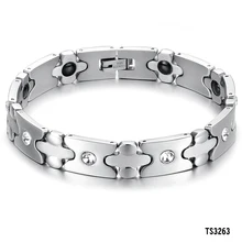 Stainless Steel Magnet Stone Bracelets with Cubic Zirconia Health Care Men Jewelry Energy Balance Cross Design Accessory GS3263