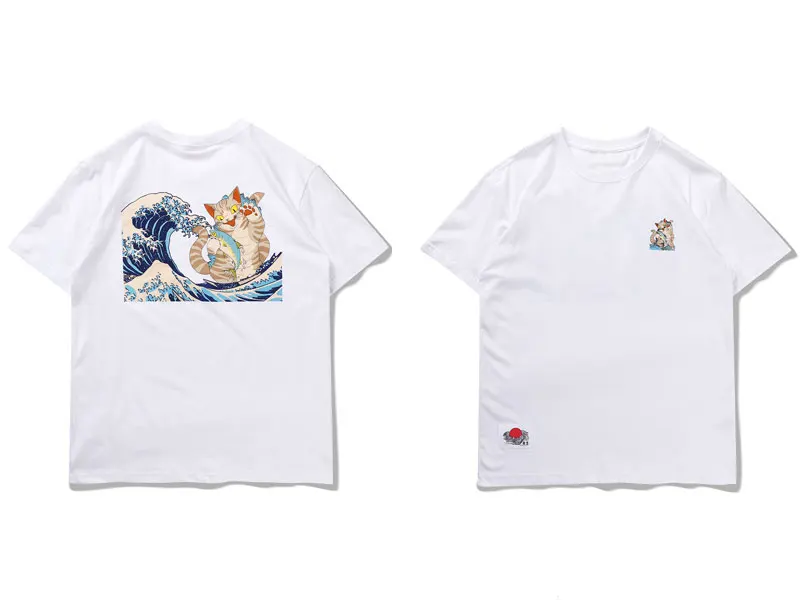 Japanese Ukiyo-E Cat Wave Print Tshirts 2