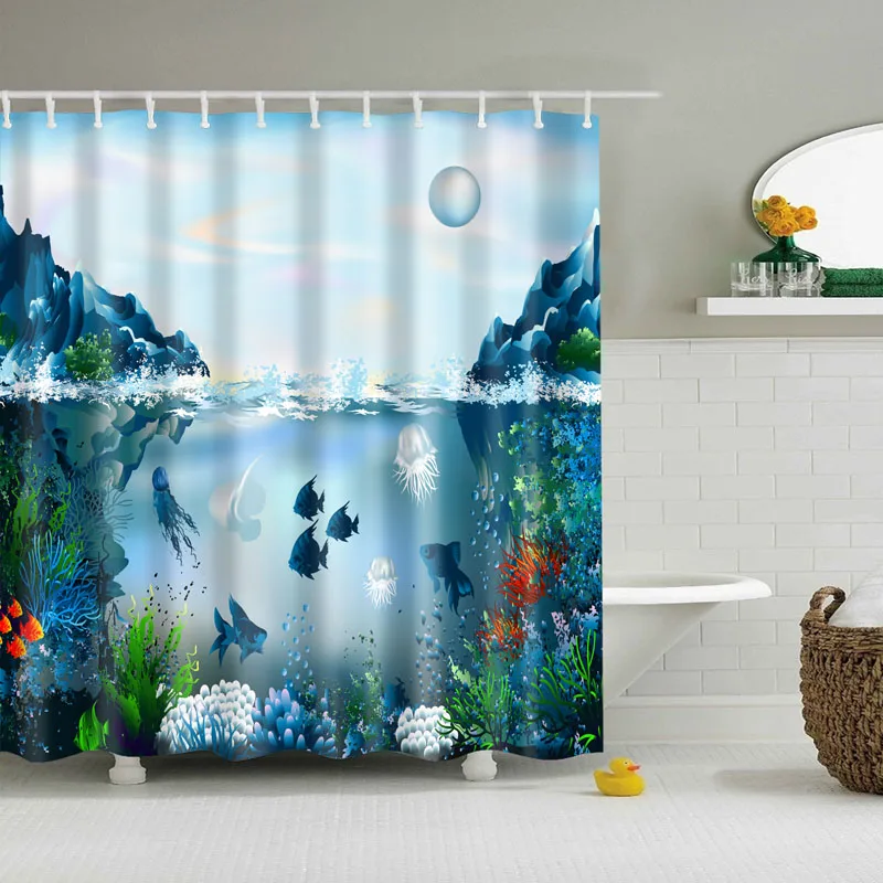Luxury Smart Sea Fish Fashion Bathroom Bath Curtains Waterproof Shower
