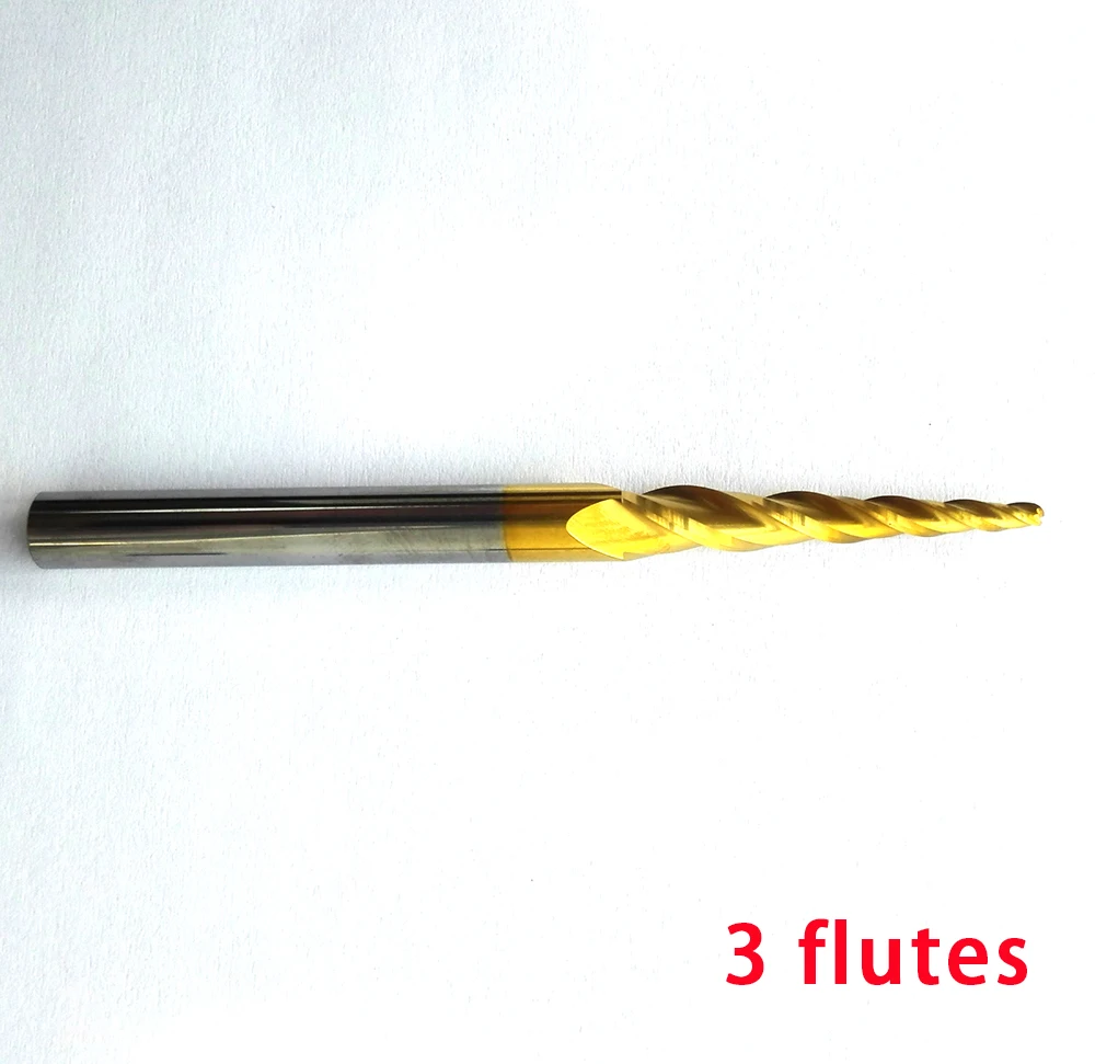 

R1*D6*30.5*75L 3 flutes HRC55 Tungsten solid carbide ZrN Coated Tapered Ball Nose End Mills cone endmills router bits