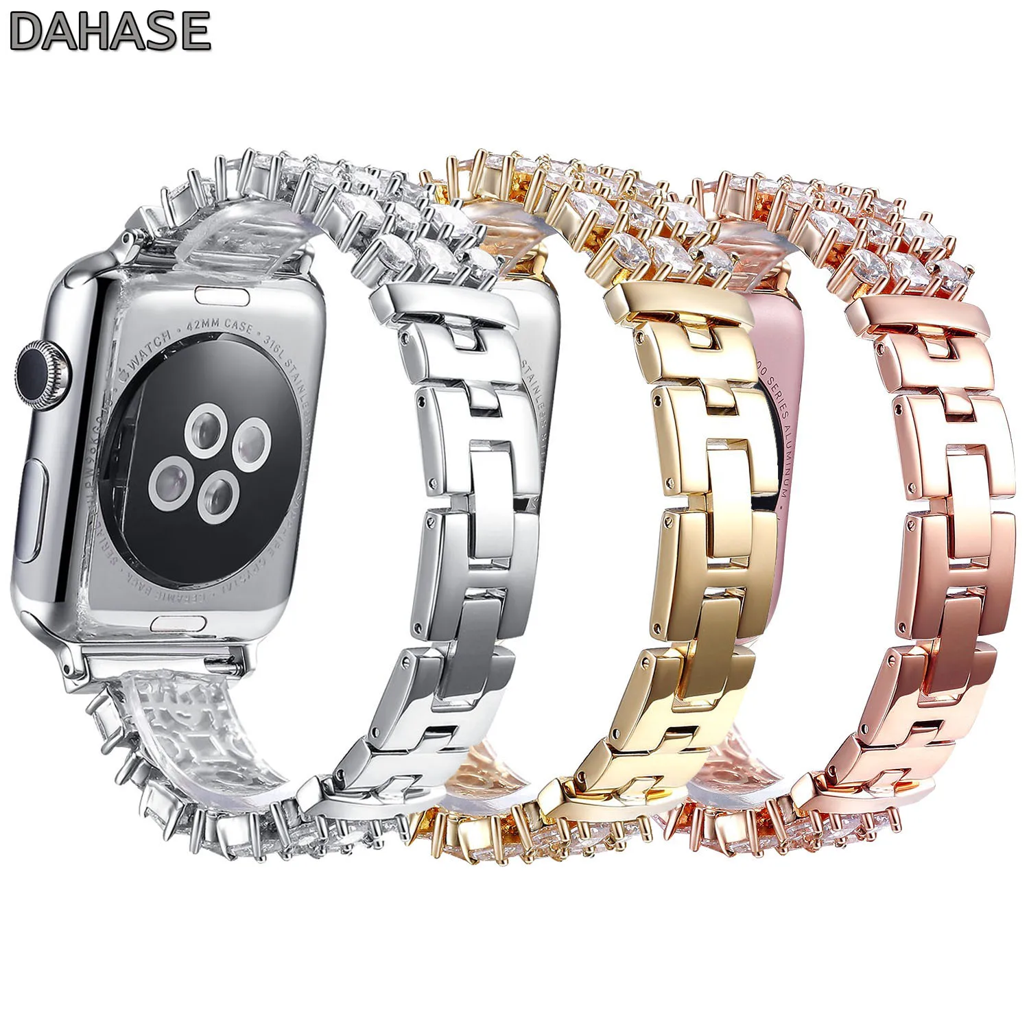 

Bling Rhinestone Link Bracelet for Apple Watch Band Stainless Steel Strap for iWatch 38/40mm 42/44mm Series 1/2/3/4 Belt