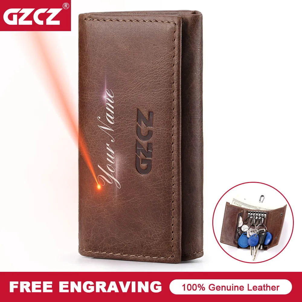

GZCZ Unisex Key Case Genuine Leather Key Holder Casual Small Wallet Housekeeper Car Key Small Portfolio Coin Purse Organizer Bag