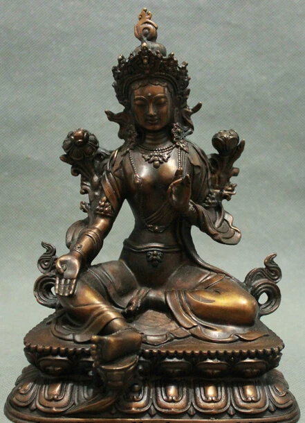 

dr608 " Tibet Buddhism Bronze Collect Lotus Green Tara Buddha Kwan-yin Goddess Statue