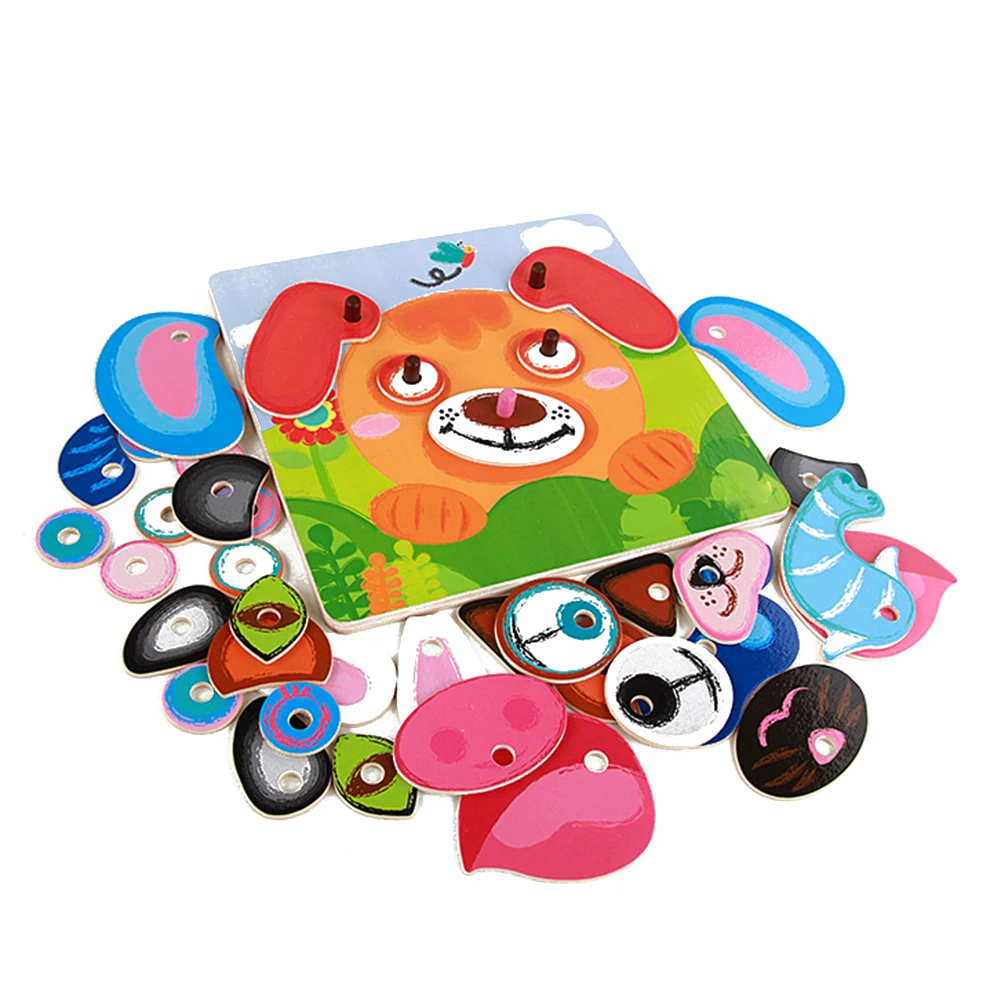 Wooden 3D Animals Face Changing Puzzle Toy Cute Cartoon