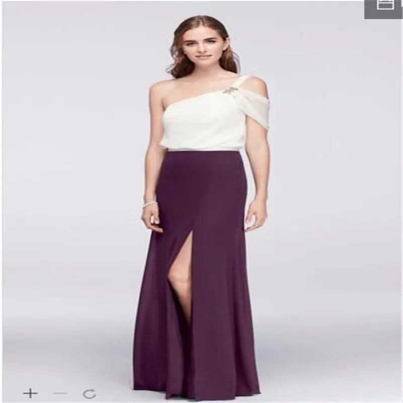2017 Draped Chiffon One-Shoulder Bridesmaid Dresses with Beading And High Slit Floor-length Wedding Party JP291731 Long | Свадьбы и