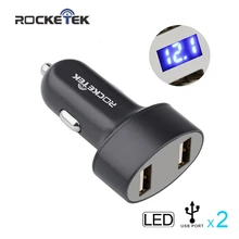 Автомобильное зарядное устройство Rocketek multi usb smart IC 2 светодио дный 2.4A светодиодный автомобильный аккумулятор измерительный телефонный адаптер Аксессуары для Xiaomi автомобильное зарядное устройство