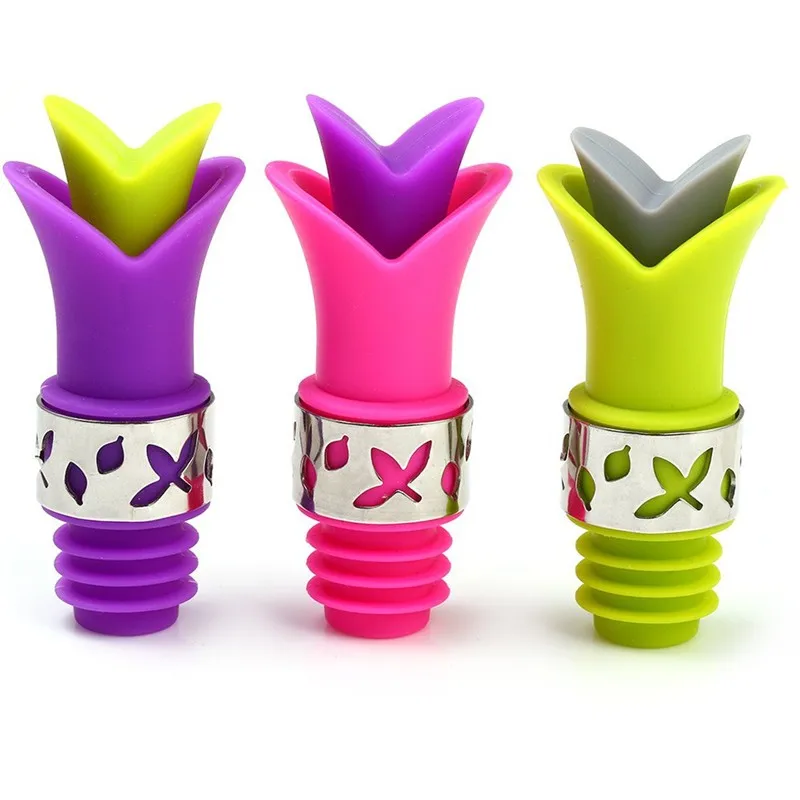 2016-Hot-Lily-Wine-Bottle-Stopper-Silicone-Approved-Food-Grade-Durable-Wine-pourer-free-shipping-Colorful