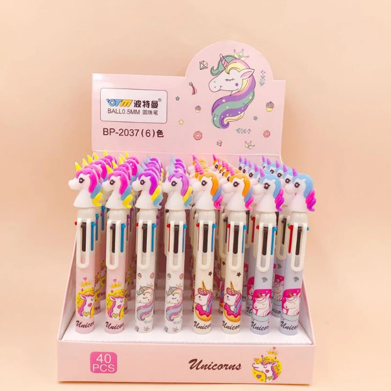 

4 Pcs/set Cartoon Rainbow Unicorn 6 Colors Silicone Press Ballpoint Pens School Office Supply Gift Stationery Papelaria Escolar