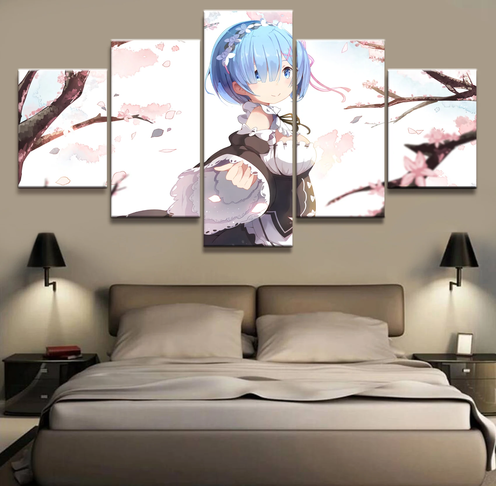 

Home Decor Modular Canvas Picture 5 Piece Rem Re:Life in a Different World from Zero Painting Poster Wall For Home Canvas
