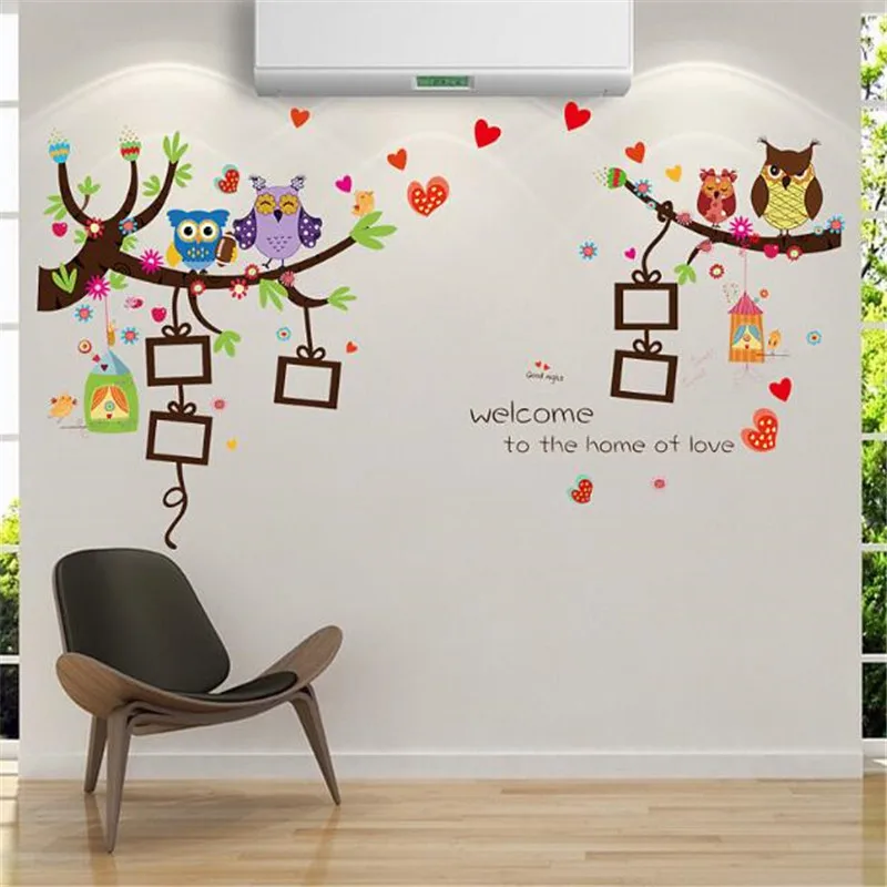 

IDFIAF Brand 2018 2 groups family tree frame wall stickers vinyl decals love owls posters of DIY Free shipping