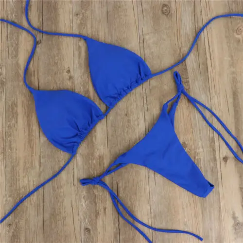 Tie Side Solid Color G-String Thong Bikini 6