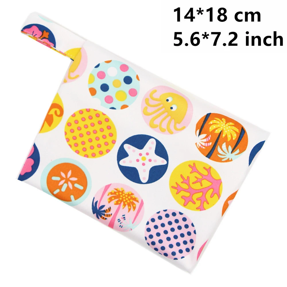 6pcs Portable Waterproof PUL Wet Bag for Menstrual Pads Cloth Sanitary Pads Bag with Snap Handle Printed Bag