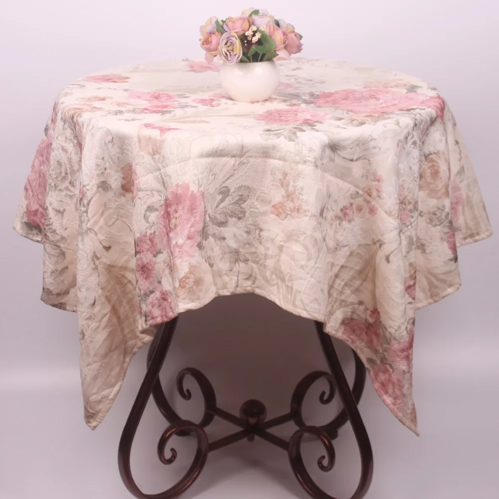 CURCYA Household Linen Pink Floral Luxury Coffee Table Cloth Cover