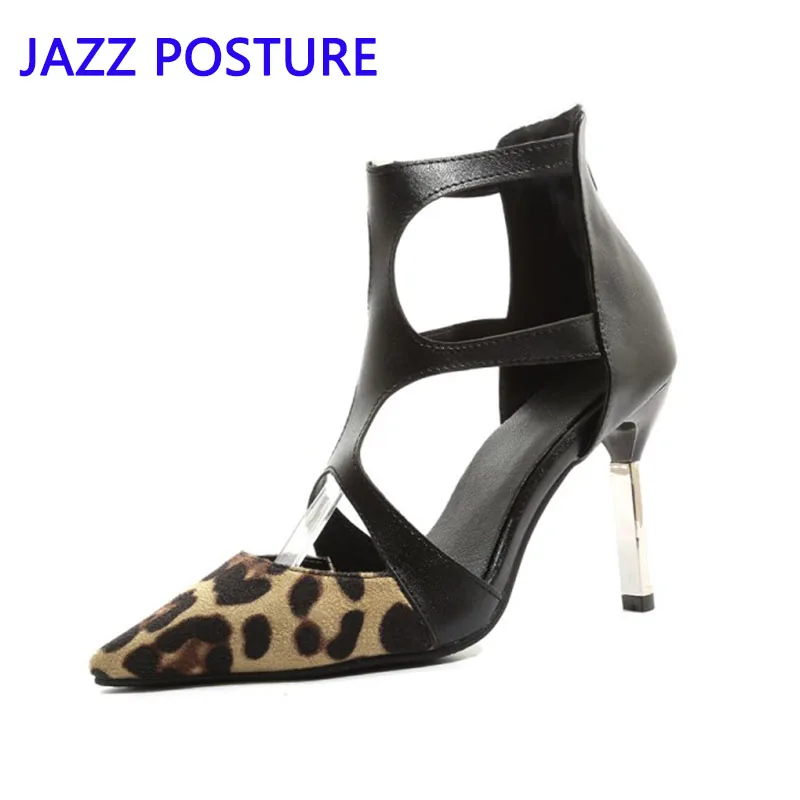 

Sandals women's high heel leopard print thin section high heels summer women's shoes ladies dress party high heels black y851
