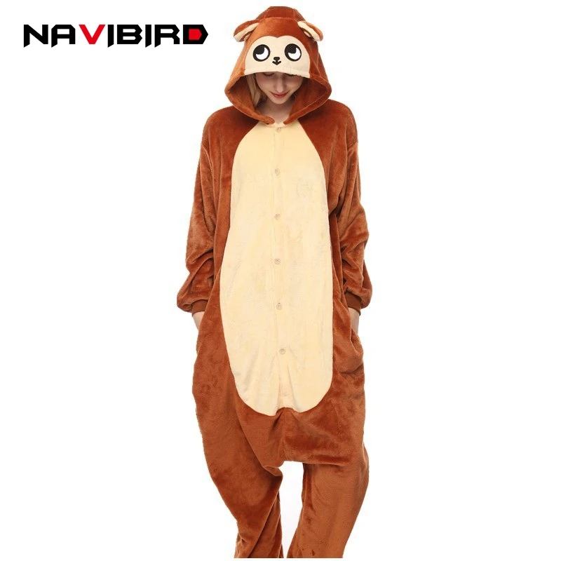 Животных коричневый обезьяна Onesie Kigurumi унисекс для взрослых фланелевые пижамы Для женщин зимние Комбинезоны пижамы цельные комбинезоны