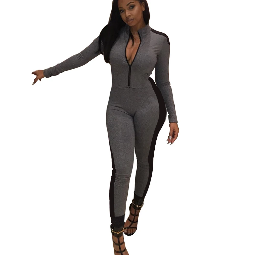 Fashion Fitness Jumpsuit Women Long Sleeve Sporting Jumpsuits Stand ...