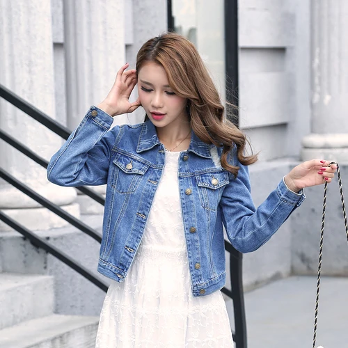 Automne Version Cowboy Coréenne Vêtements Et Denim Manches Court Jacket Féminin À Nouveau Printemps Femmes Manteau Longues Femelle Trou Veste 4AqqvB
