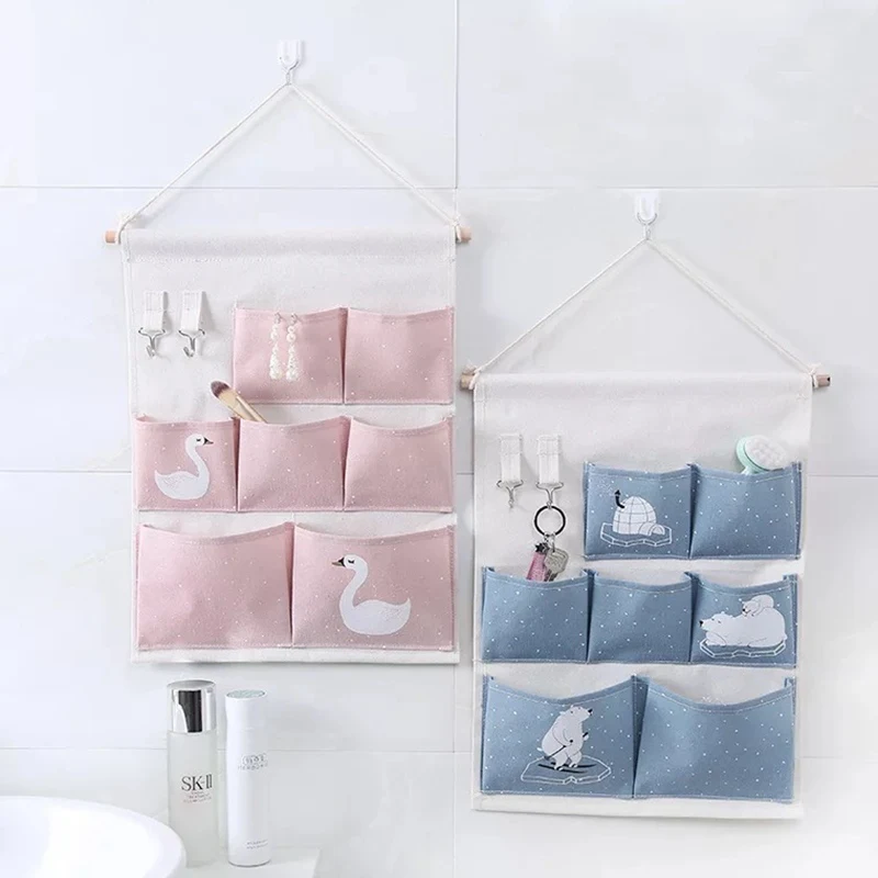  Lovely Printing Swan Door Wall Hanging Bag Bedroom Sundries Wardrobe Underwear Socks Cosmetic Stora