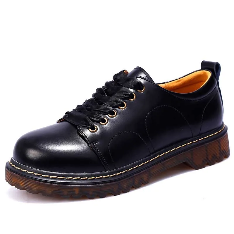 GRWG Women's Flats Oxford Shoes Woman Genuine Leather Sneakers Ladies Brogues Vintage Casual Oxfords Shoes For Women Footwear - Цвет: BLACK