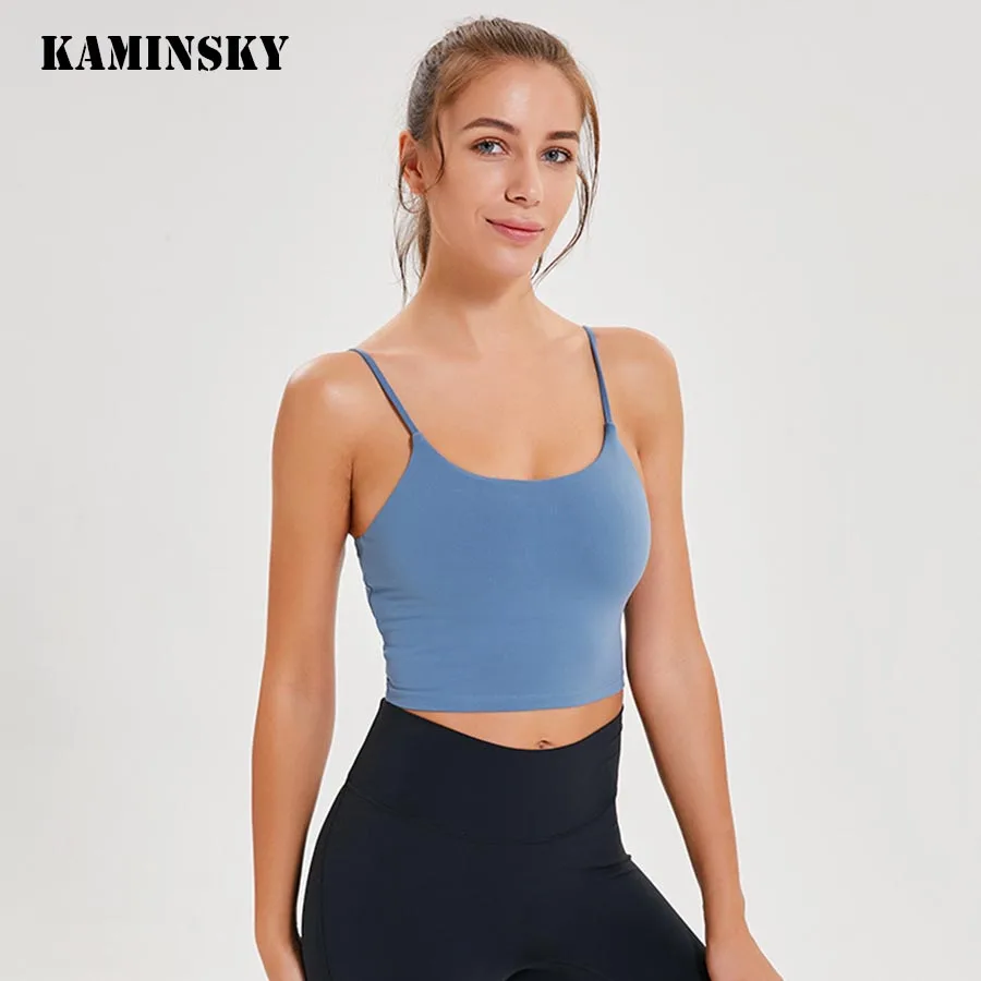 

2019 Fashion Workout Tops For Women Fitness Shirts Strappy Gym Crop Top Padded Pink Shirt 5 Colors Spandex Women Top
