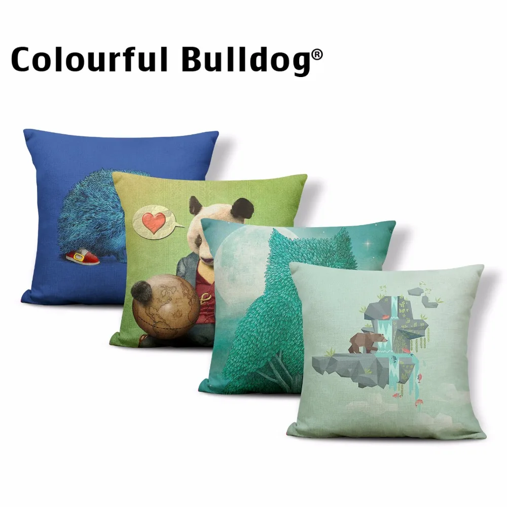 

Hedgehog Bull Terrier Cushions Bear Sloth Coffee Cup Throw Pillows Stone Rabbit Moon 43*43 cm Almofadas Cojines Kid Room Decor