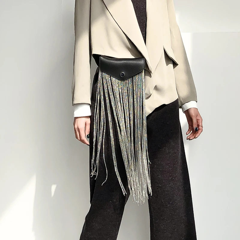 

[EWQ] 2019 Spring Summer New Tassel Pockets Women's Belt Accessories Diagonal Sling Shoulder Bag Fashion Wild Waist Packet QJ517