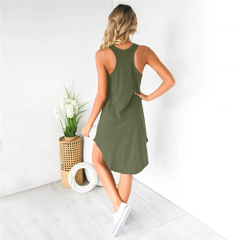 Comfortable Women Summer Sexy Loose Raceback Solid Casual Flare Short Mini Dress Daily Casual Ladies Dress 35AP15 (21)