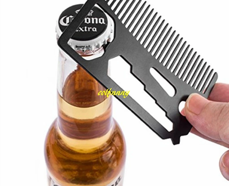 

500pcs/lot Multifunction credit card Bottle opener Stainless Steel Beard Comb beer openers Screwdriver