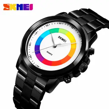 

SKMEI Illuminated Men's Watch Men New Concept Clock Quartz Stainless stee Watchband LED Fashion Male Wrist Watches in Watchbox