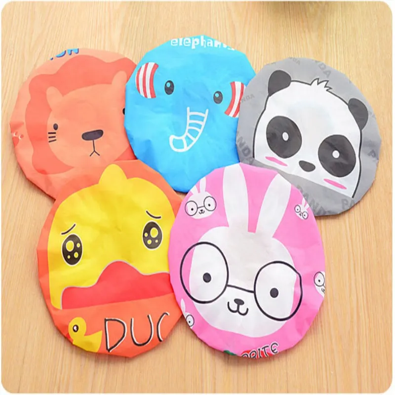 

Cute Cartoon Waterproof toilet Shower caps dust Environmental Protection Lace Elastic Band Hat Cap Shower Bath