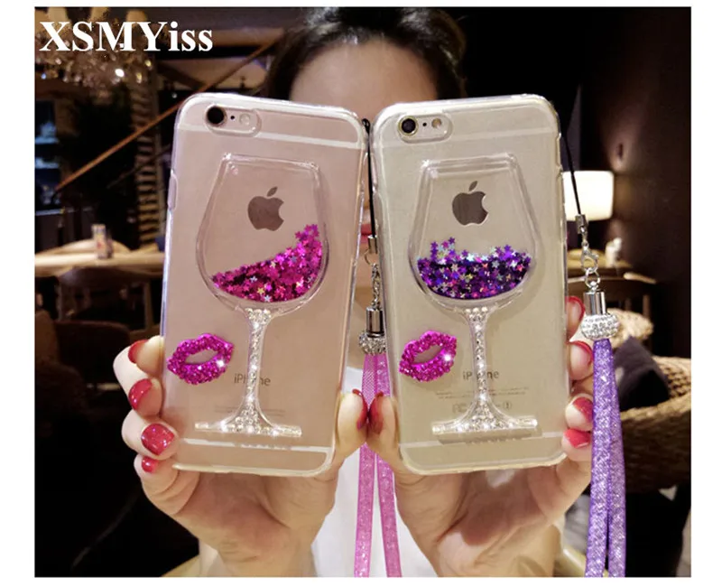 

XSMYiss Dynamic Quicksand Wine Glass Transparent Phone Case For Xiaomi Redmi 5 7 6 4X 4A 5A 6A Note4 5 6 7 Note4X 5A Soft Case