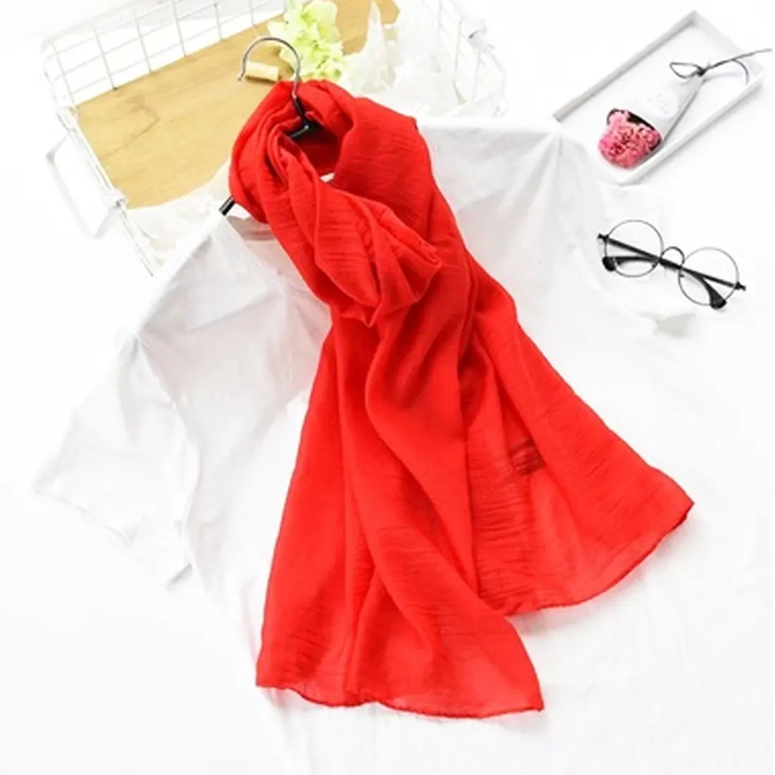 

1 pc color Winter Fashion Style Silk Scarves Organza Silk Long Luxury Shawl For Woman