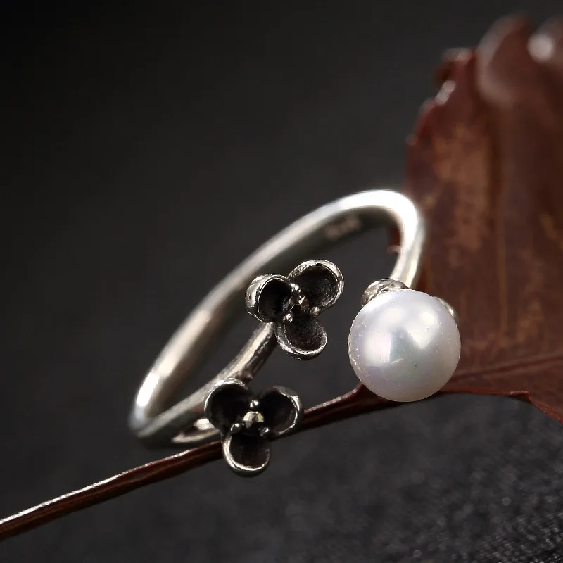 Thailand Chiang Mai Handmade Silver Three Leaf Plum Blossom ring 100% 925 Ring For Women Christmas Gift Freeshipping | Украшения и