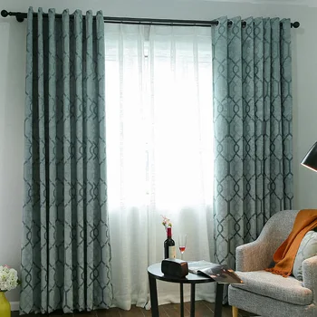 

Geometric Rhombus Embossed Chenille Blackout Curtain Thick Fabric Villa Bedroom French Drapes Cortinas Panel P110C