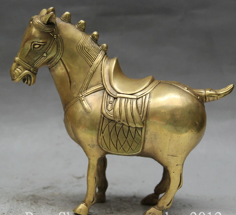 

8" Chinese Folk Fengshui Brass Zodiac Year Tang Horse Success Statue Sculpture