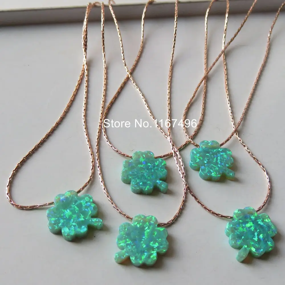 10pcs/lot OP11 Green 12x14mm Lucky Clover Opal Necklace 925 Sterling Silver 4 Fire for Wowen | Украшения и аксессуары
