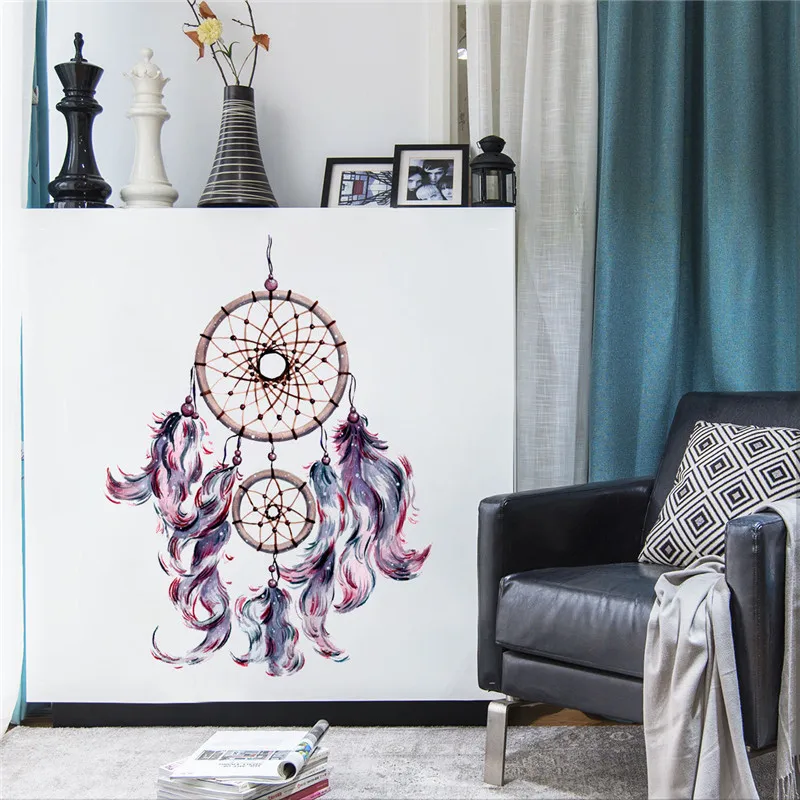 

Colorful Feather Wall Stickers Catch Monternet Dream Catcher Art Design Decal Home Decoration Living Room Kid Room Door Stickers