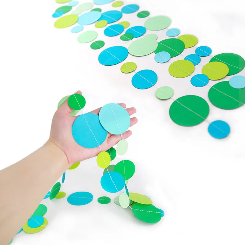 4M Blue Round Shape Banner Paper Garlands Bunting Baby Shower Boy First Birthday Girl Party Decorations Wedding Christmas Banner - Цвет: 1set 4m green